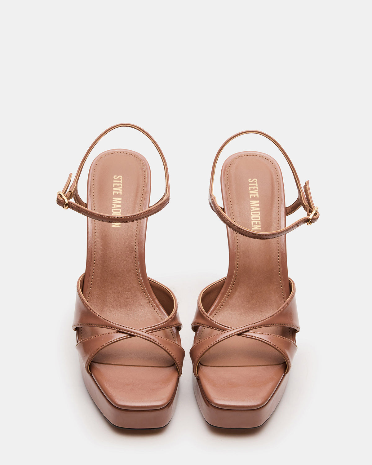 SCARLET Mocha Square-Toe Strappy Platform Women's Heel | Steve Madden