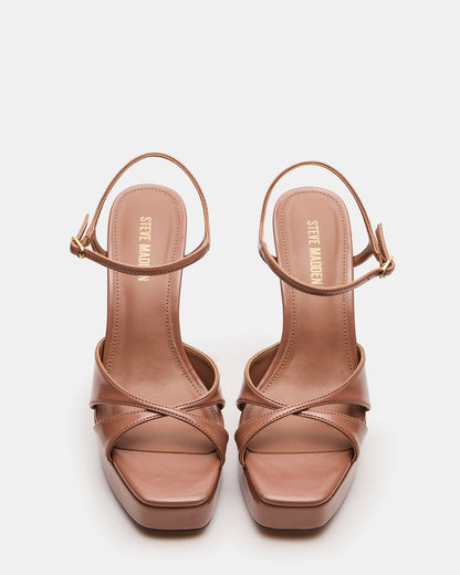 SCARLET Mocha Square-Toe Strappy Platform Women's Heel | Steve Madden