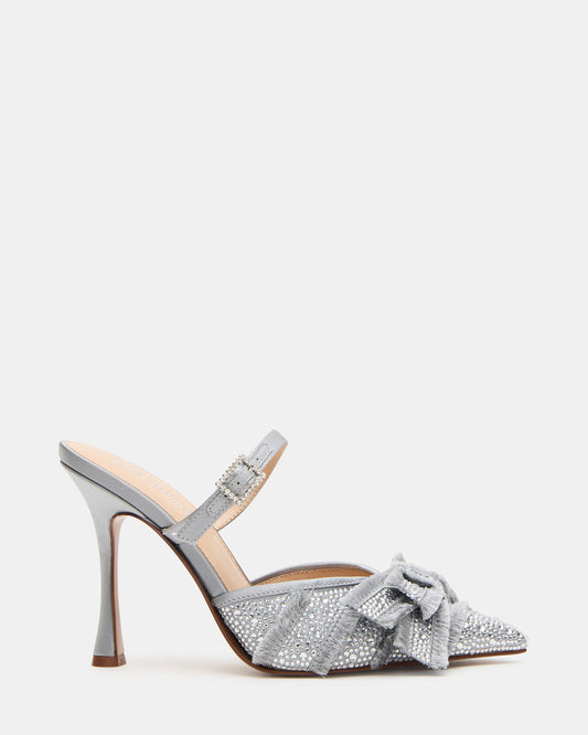 BAYLIN Grey Satin Rhinestones Bow Pointed-Toe Stiletto Women's Heel | Steve Madden