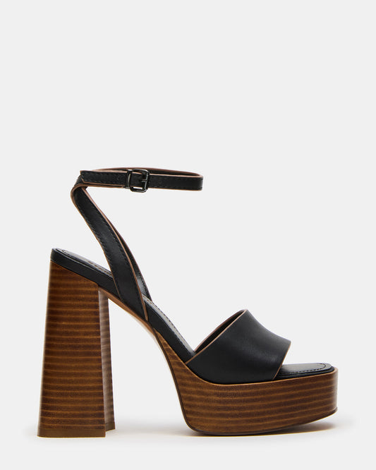 FLORIA Black Leather Women's Platform Square-Toe Block Heel | Steve Madden