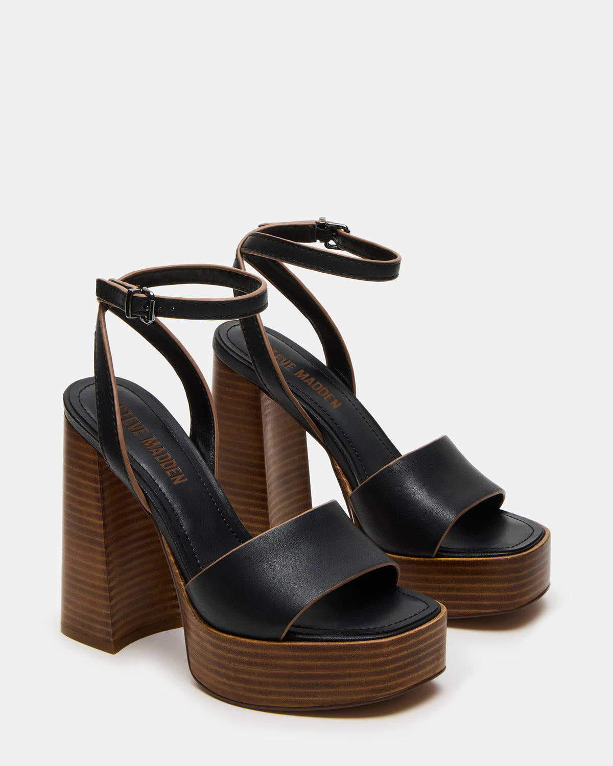 FLORIA Black Leather Women's Platform Square-Toe Block Heel | Steve Madden