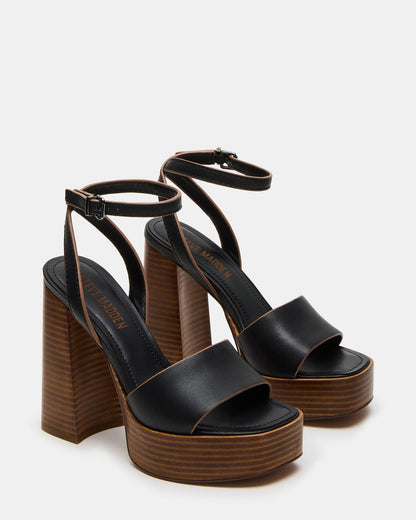 FLORIA Black Leather Women's Platform Square-Toe Block Heel | Steve Madden