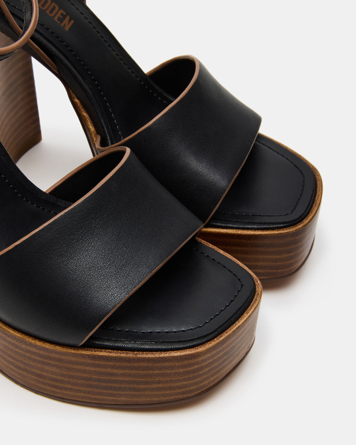 FLORIA Black Leather Women's Platform Square-Toe Block Heel | Steve Madden