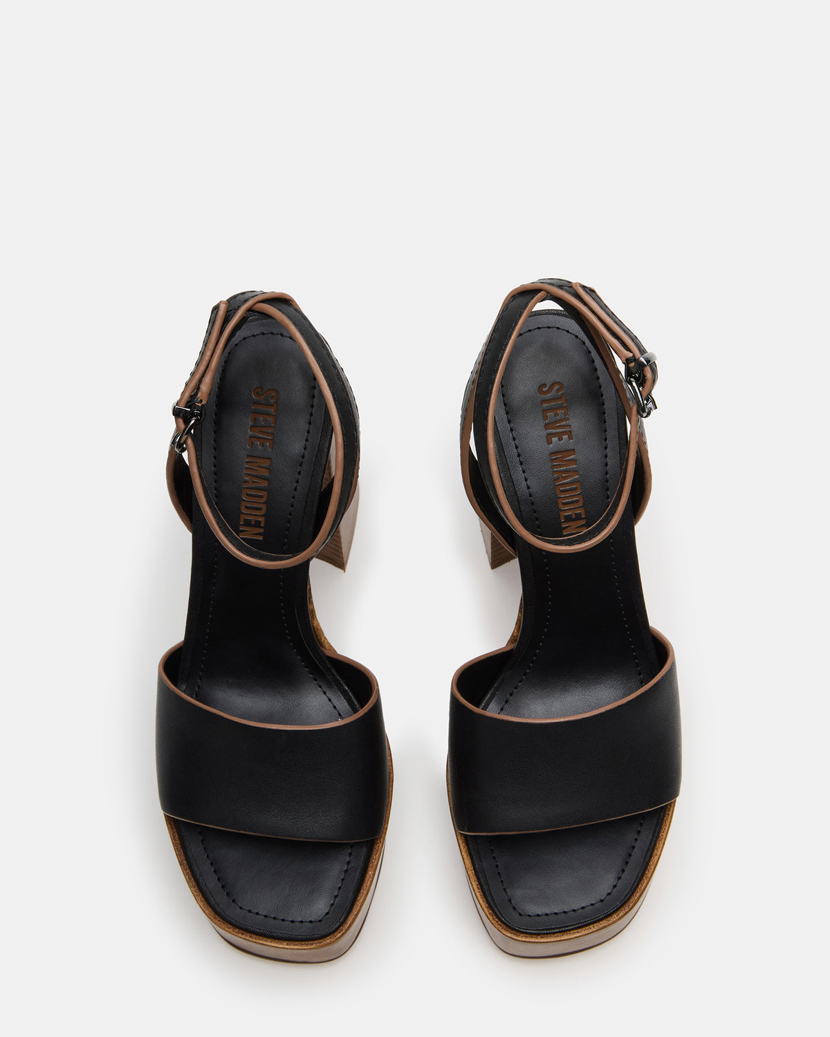 FLORIA Black Leather Women's Platform Square-Toe Block Heel | Steve Madden