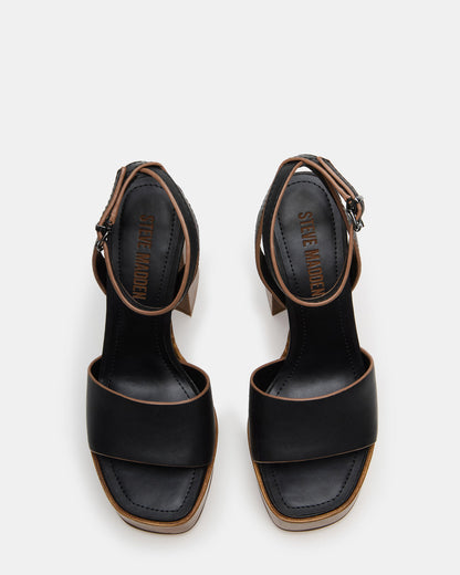 FLORIA Black Leather Women's Platform Square-Toe Block Heel | Steve Madden