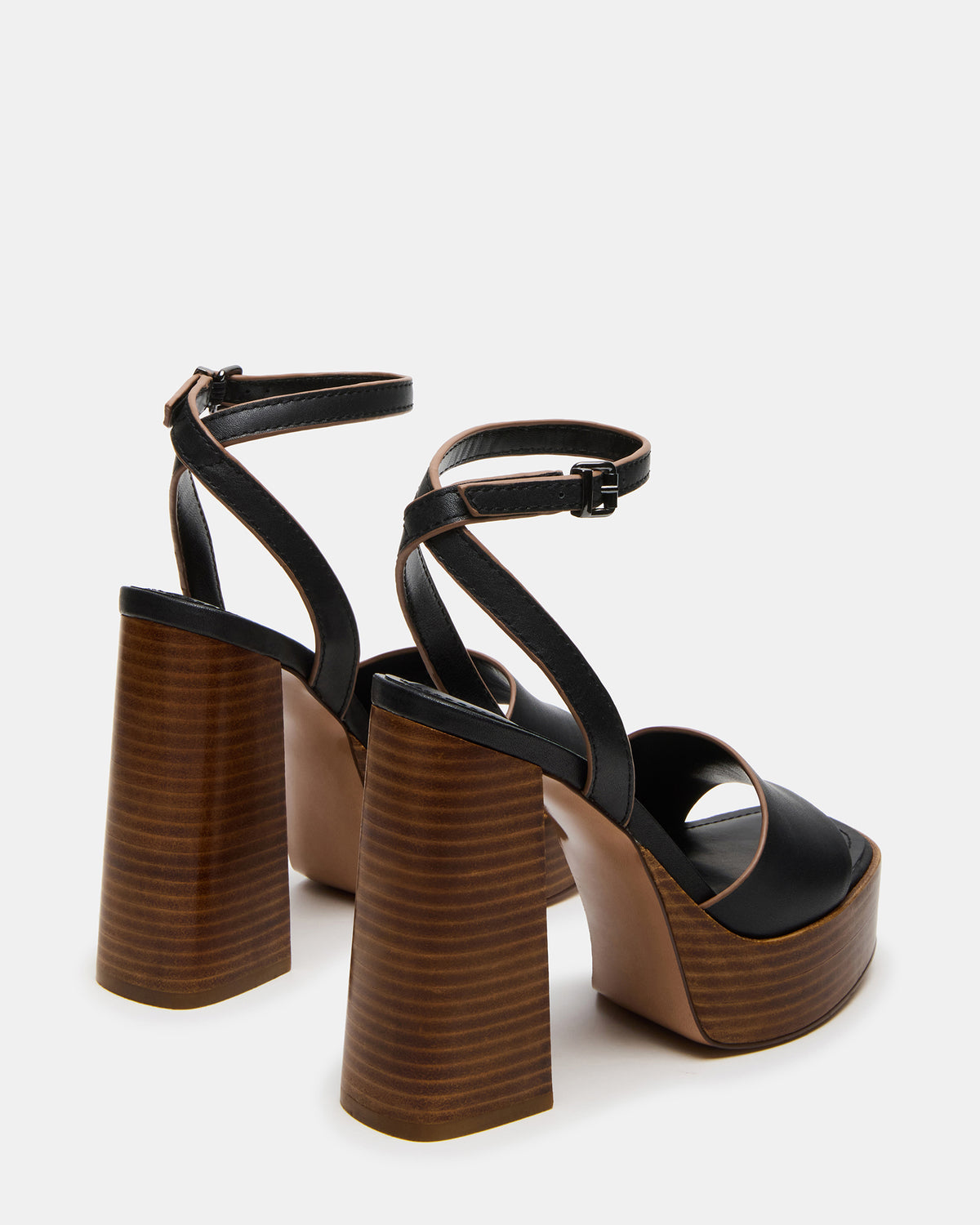 FLORIA Black Leather Women's Platform Square-Toe Block Heel | Steve Madden