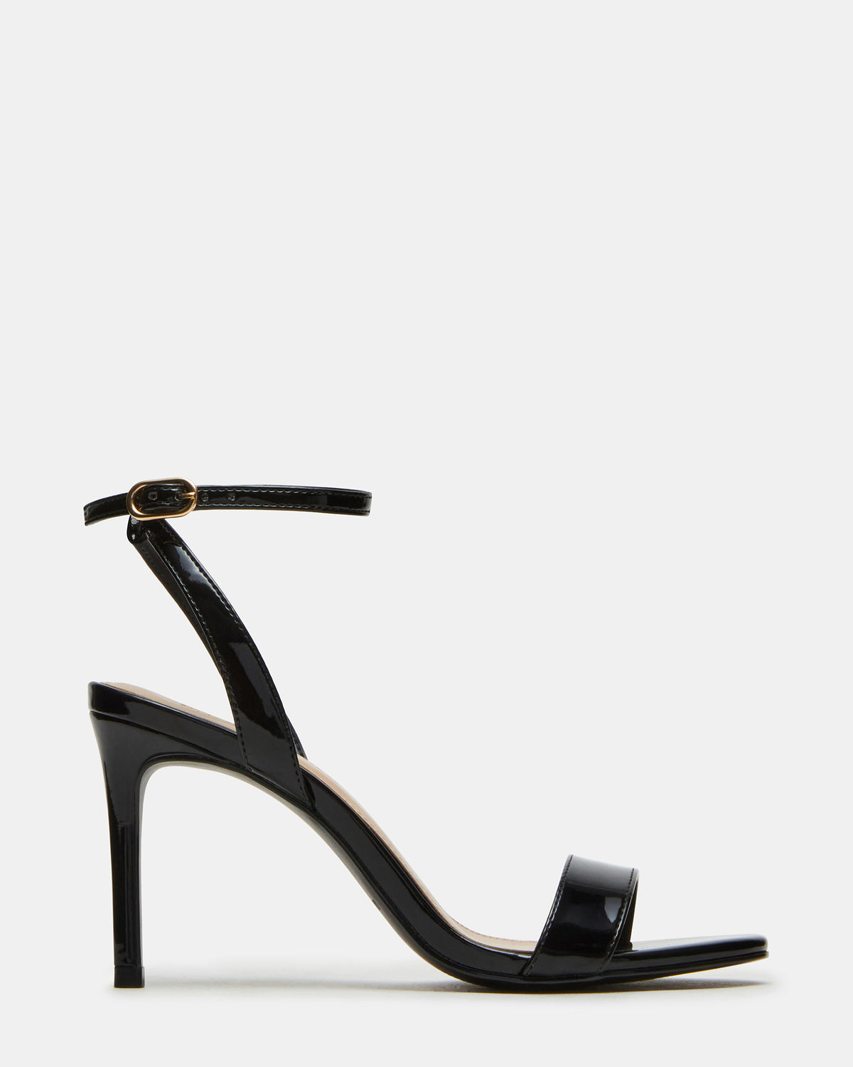 SUZIE Black Patent Women's Open Toe Stiletto Strappy Heel | Steve Madden