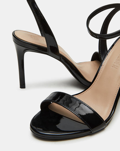 SUZIE Black Patent Women's Open Toe Stiletto Strappy Heel | Steve Madden