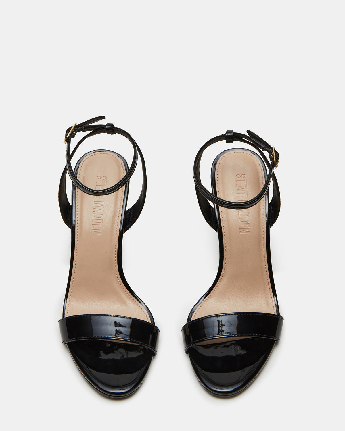SUZIE Black Patent Women's Open Toe Stiletto Strappy Heel | Steve Madden