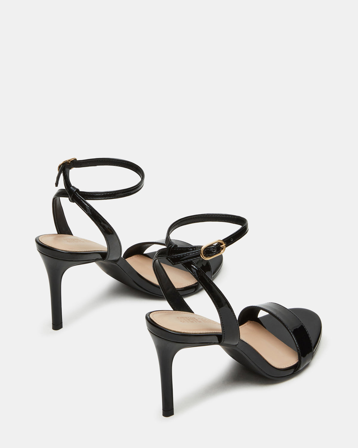 SUZIE Black Patent Women's Open Toe Stiletto Strappy Heel | Steve Madden