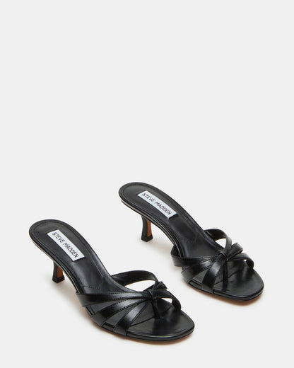 CARY Black Leather Square-Toe Strappy Mule Women's Heel | Steve Madden