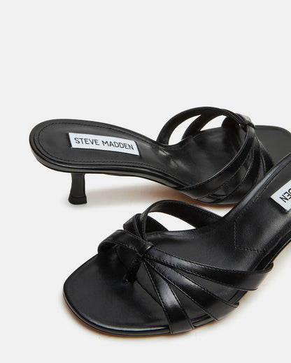 CARY Black Leather Square-Toe Strappy Mule Women's Heel | Steve Madden