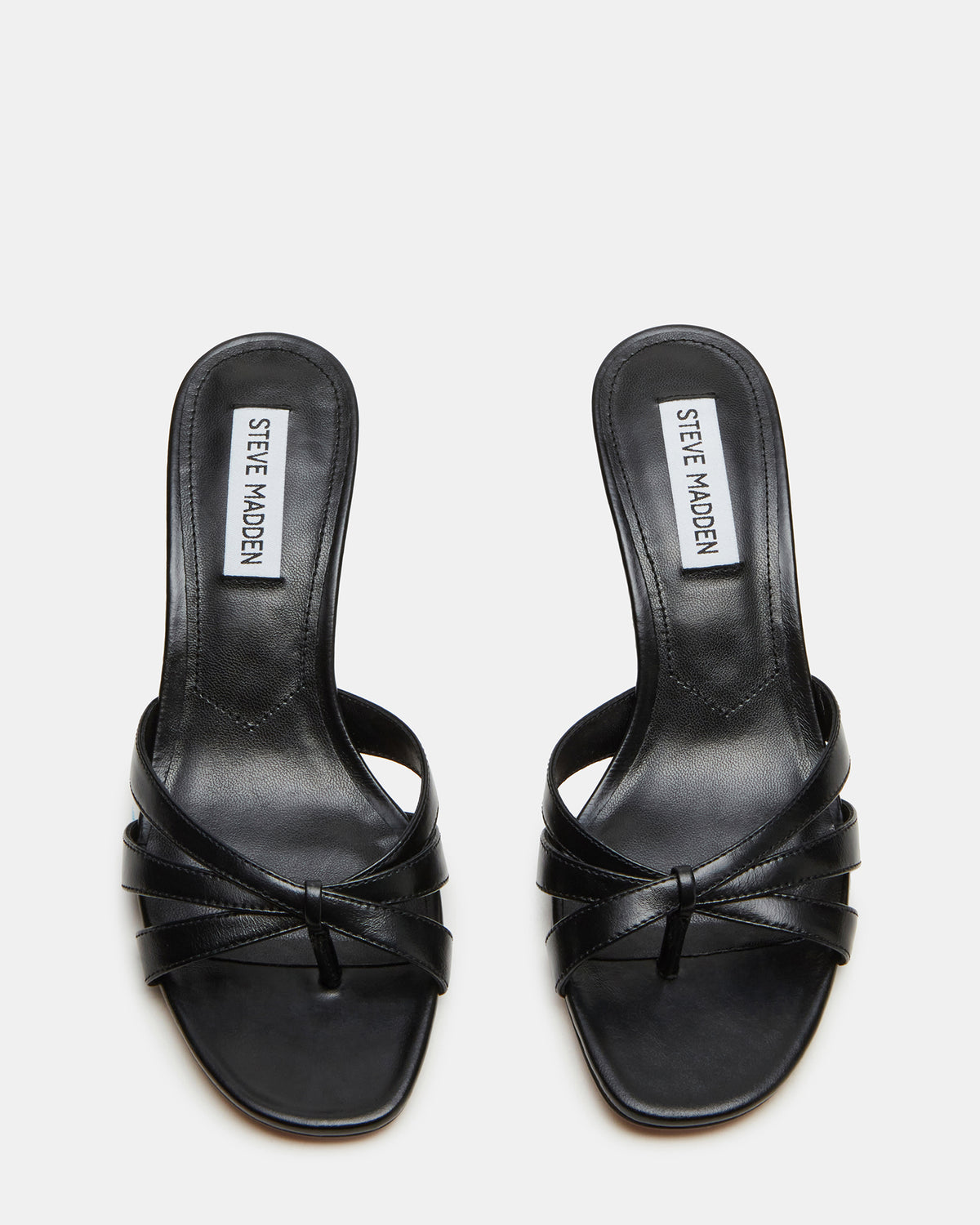 CARY Black Leather Square-Toe Strappy Mule Women's Heel | Steve Madden