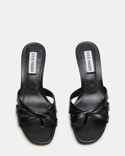 CARY Black Leather Square-Toe Strappy Mule Women's Heel | Steve Madden