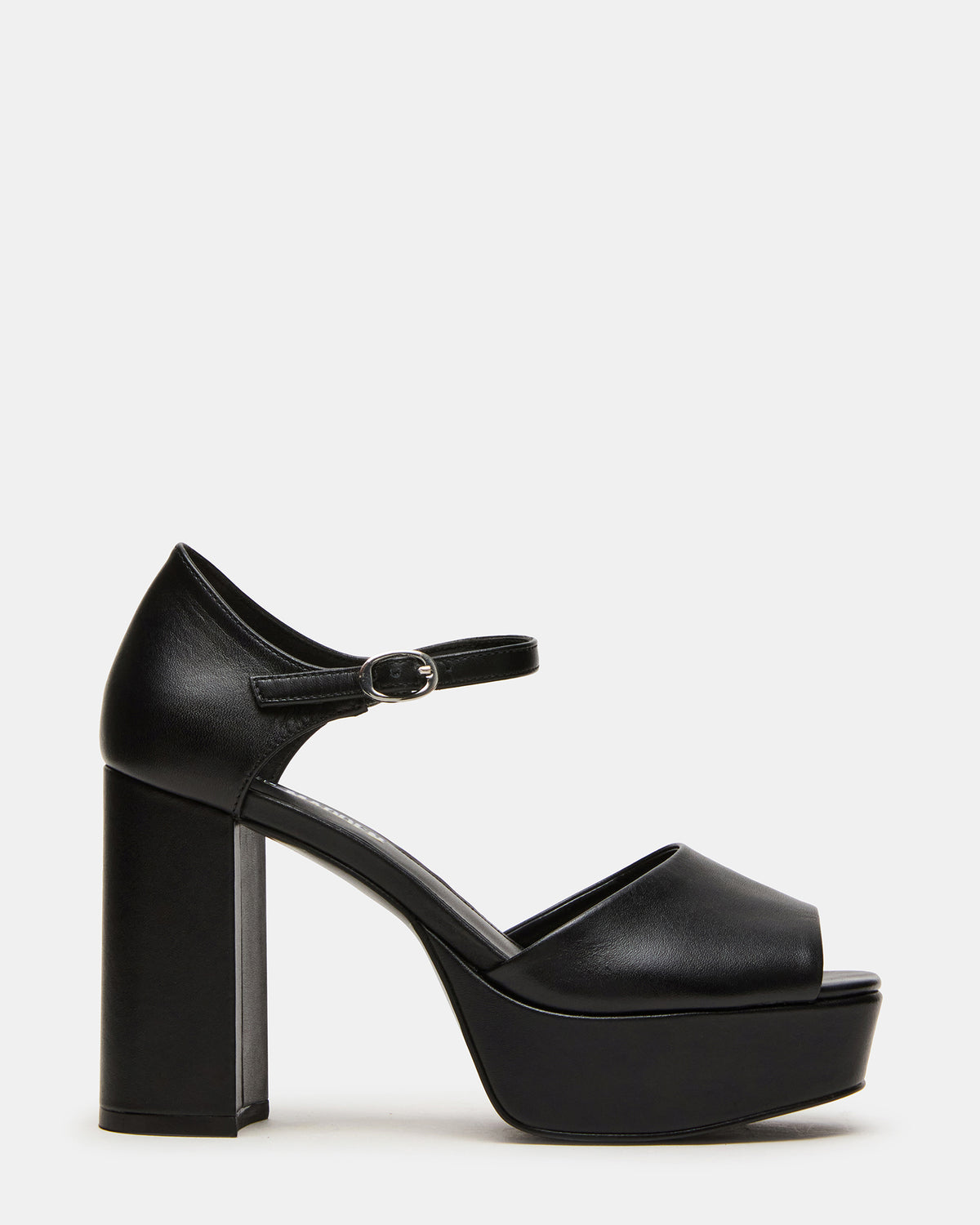 LONDON Black Leather Platfrom Block Heel Square-Toe Women's Heel | Steve Madden