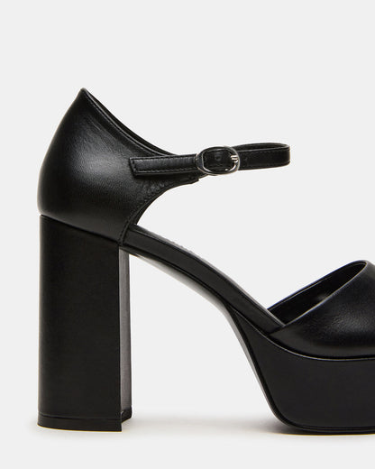 LONDON Black Leather Platfrom Block Heel Square-Toe Women's Heel | Steve Madden