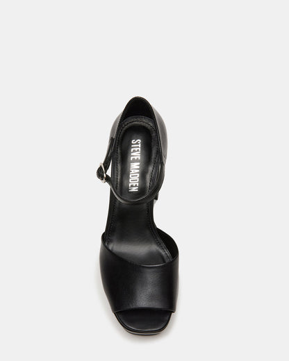 LONDON Black Leather Platfrom Block Heel Square-Toe Women's Heel | Steve Madden