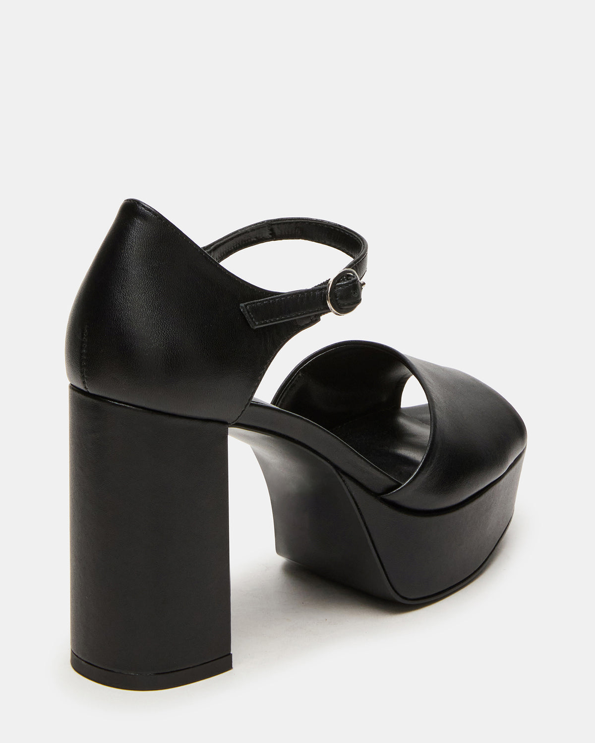 LONDON Black Leather Platfrom Block Heel Square-Toe Women's Heel | Steve Madden