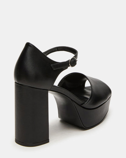 LONDON Black Leather Platfrom Block Heel Square-Toe Women's Heel | Steve Madden