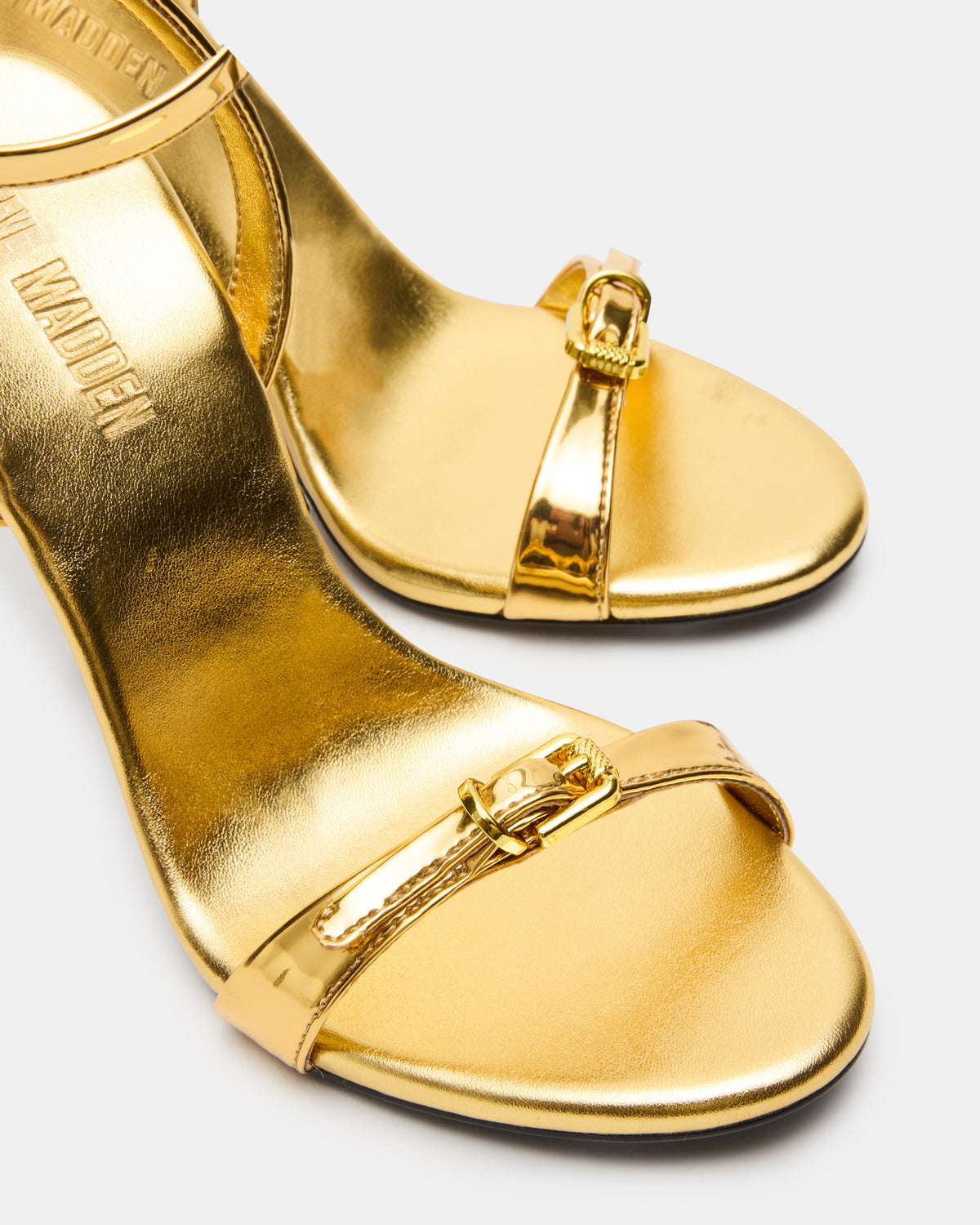FOXX Gold Strappy Stiletto Open-Toe Women's Heel | Steve Madden