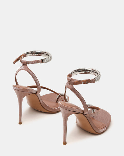 TIA Rhinestones Mocha Satin Open-Toe Stiletto Women's Heel | Steve Madden