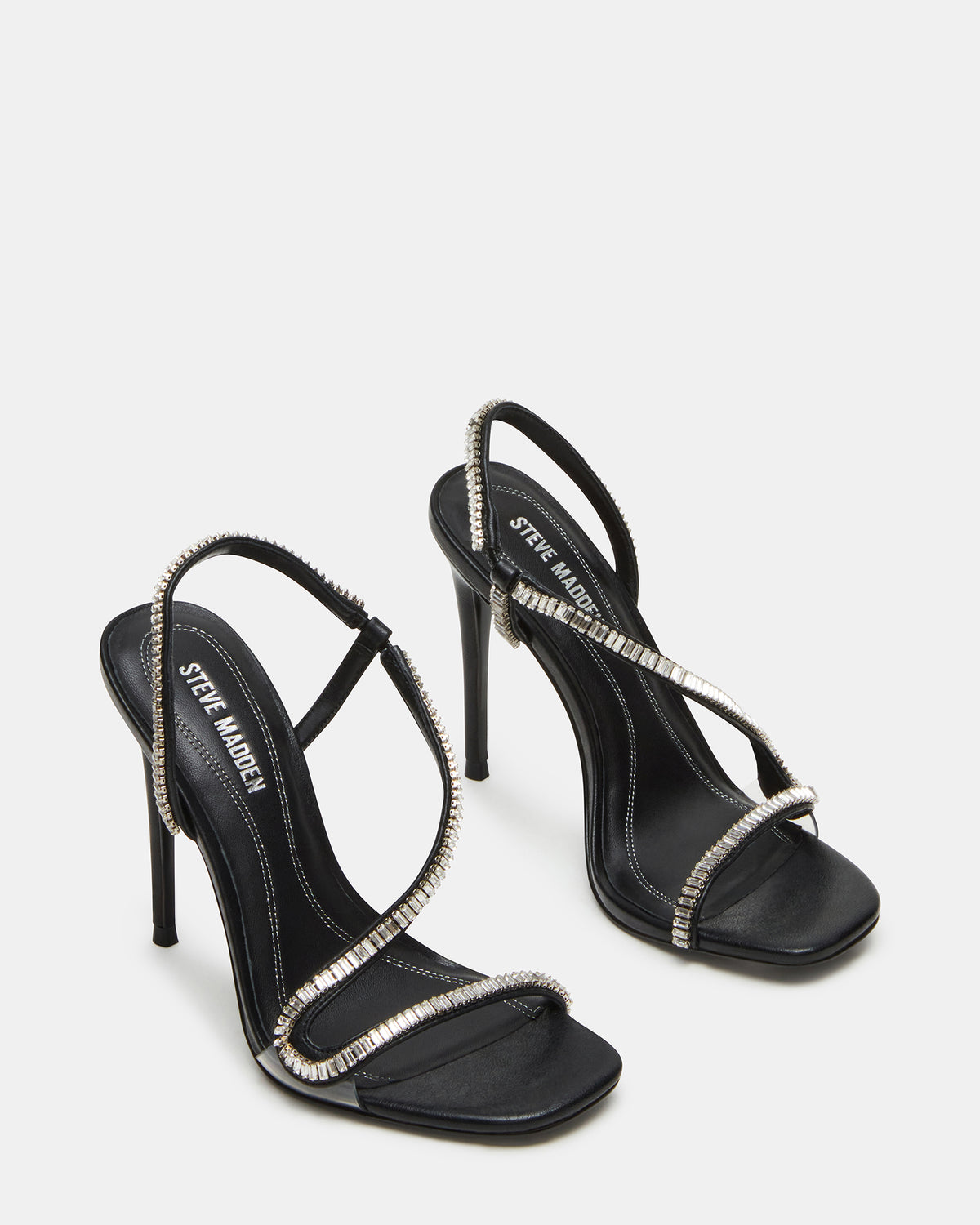 NESSA Black Square Toe Rhinestone Stiletto Heel | Women's Heels | Steve Madden