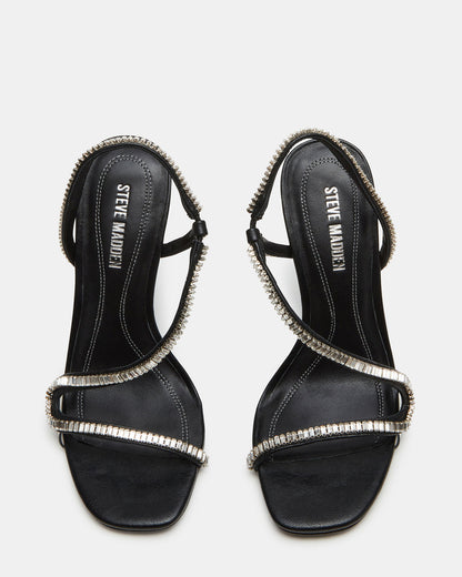 NESSA Black Square Toe Rhinestone Stiletto Heel | Women's Heels | Steve Madden