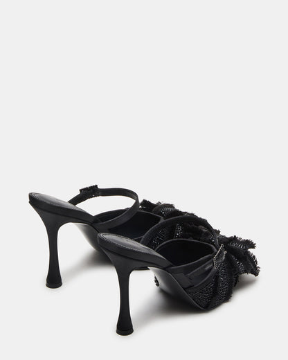 BAYLIN Black Satin Rhinestones Bow Pointed-Toe Stiletto Women's Heel | Steve Madden
