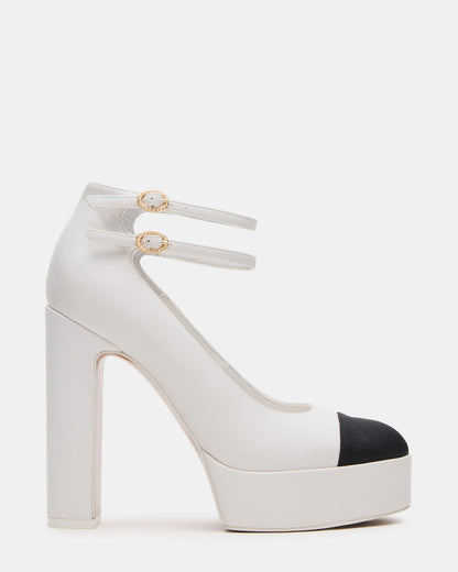 PEYTON White Leather Block Heel Platform Women's Heel | Steve Madden