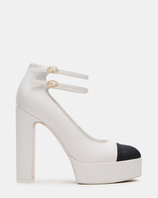 PEYTON White Leather Block Heel Platform Women's Heel | Steve Madden