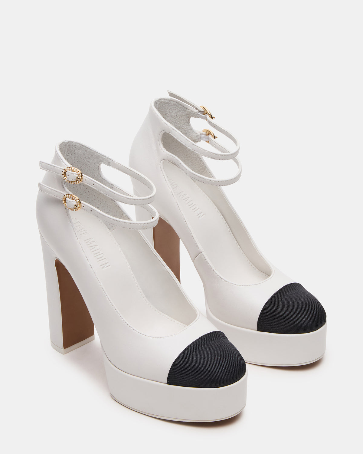 PEYTON White Leather Block Heel Platform Women's Heel | Steve Madden