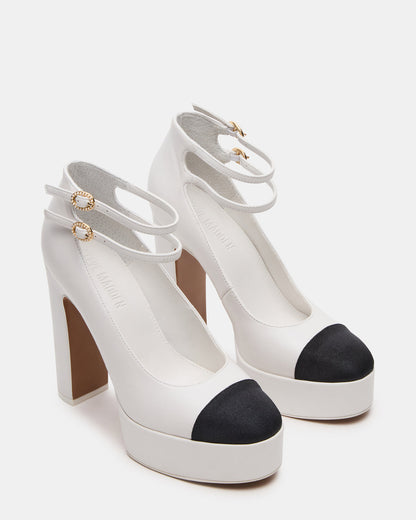 PEYTON White Leather Block Heel Platform Women's Heel | Steve Madden