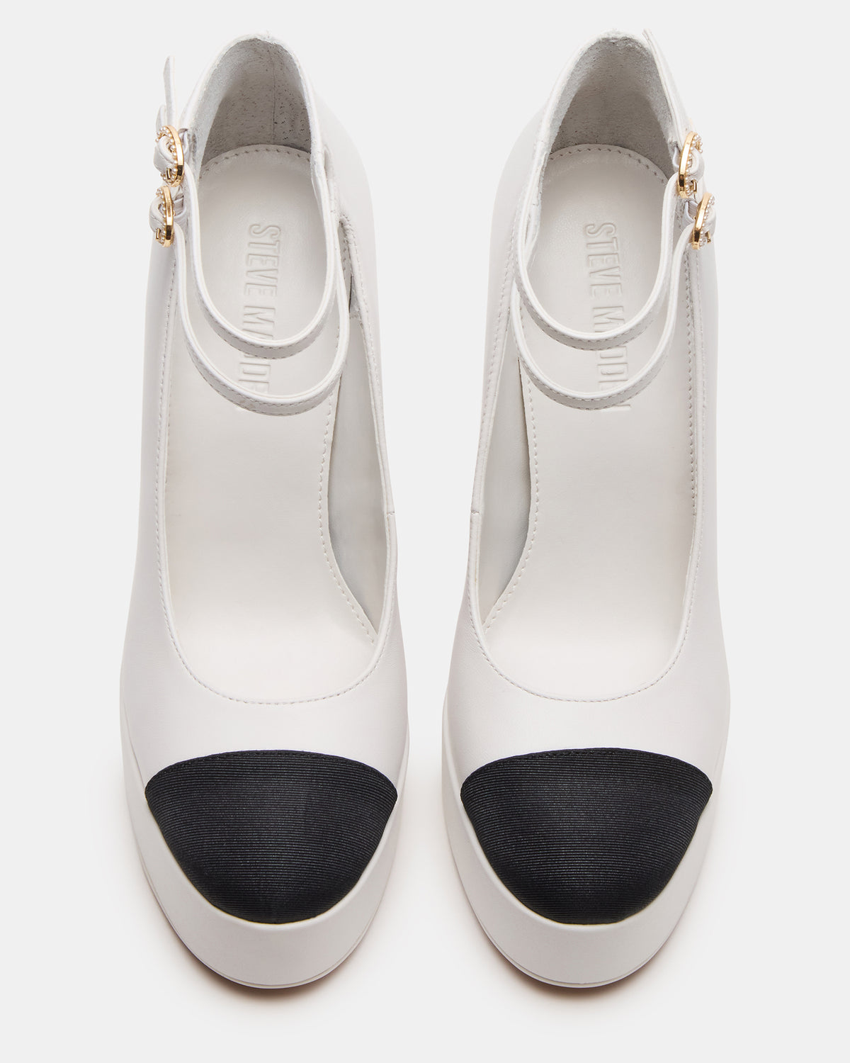 PEYTON White Leather Block Heel Platform Women's Heel | Steve Madden