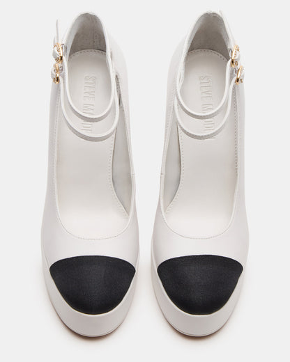 PEYTON White Leather Block Heel Platform Women's Heel | Steve Madden