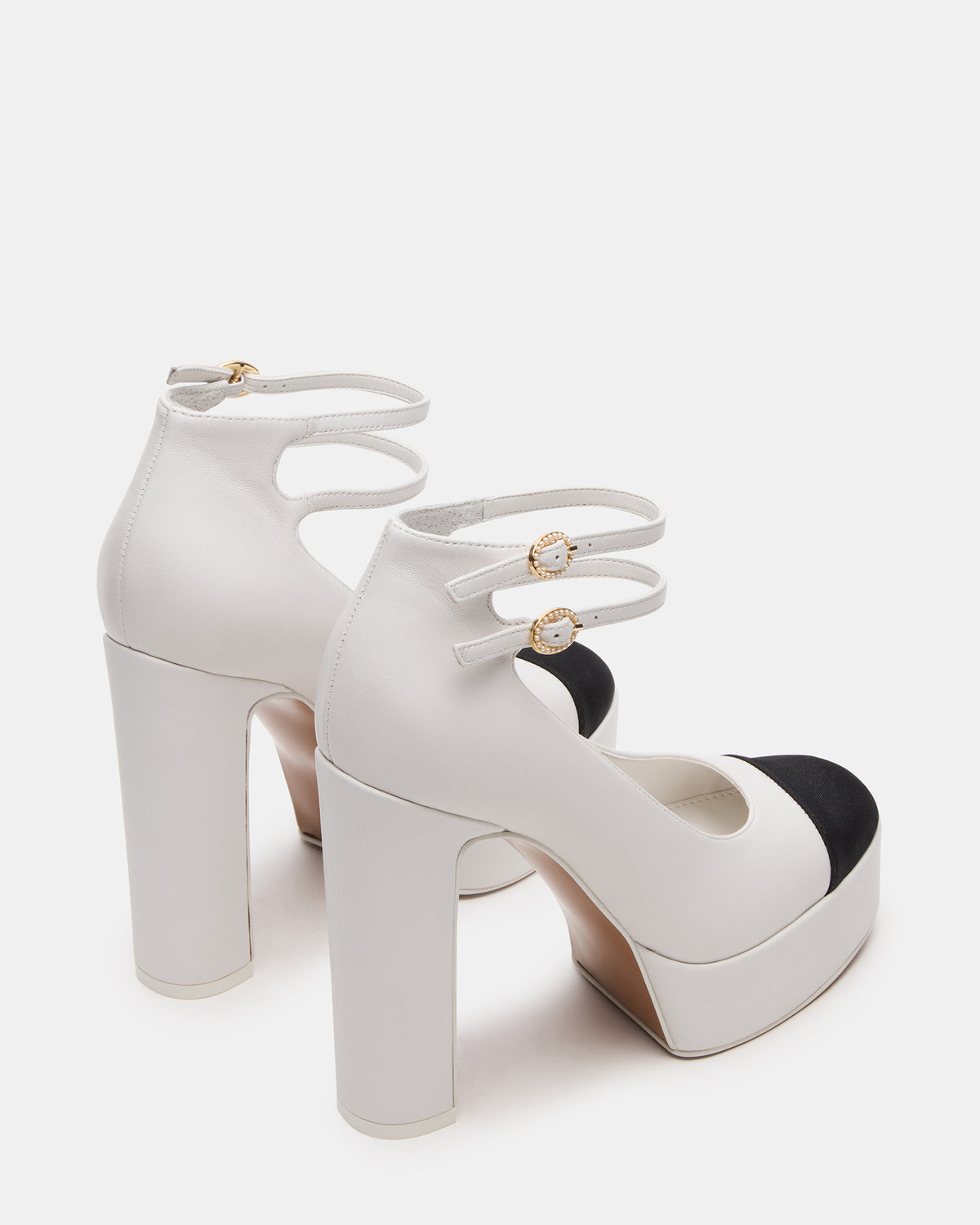 PEYTON White Leather Block Heel Platform Women's Heel | Steve Madden