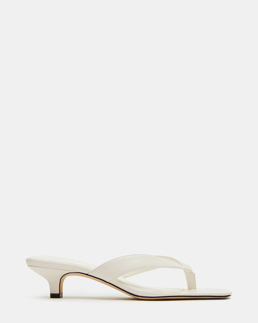 TRACIE White Leather Thong Strap Women's Kitten Heel | Steve Madden
