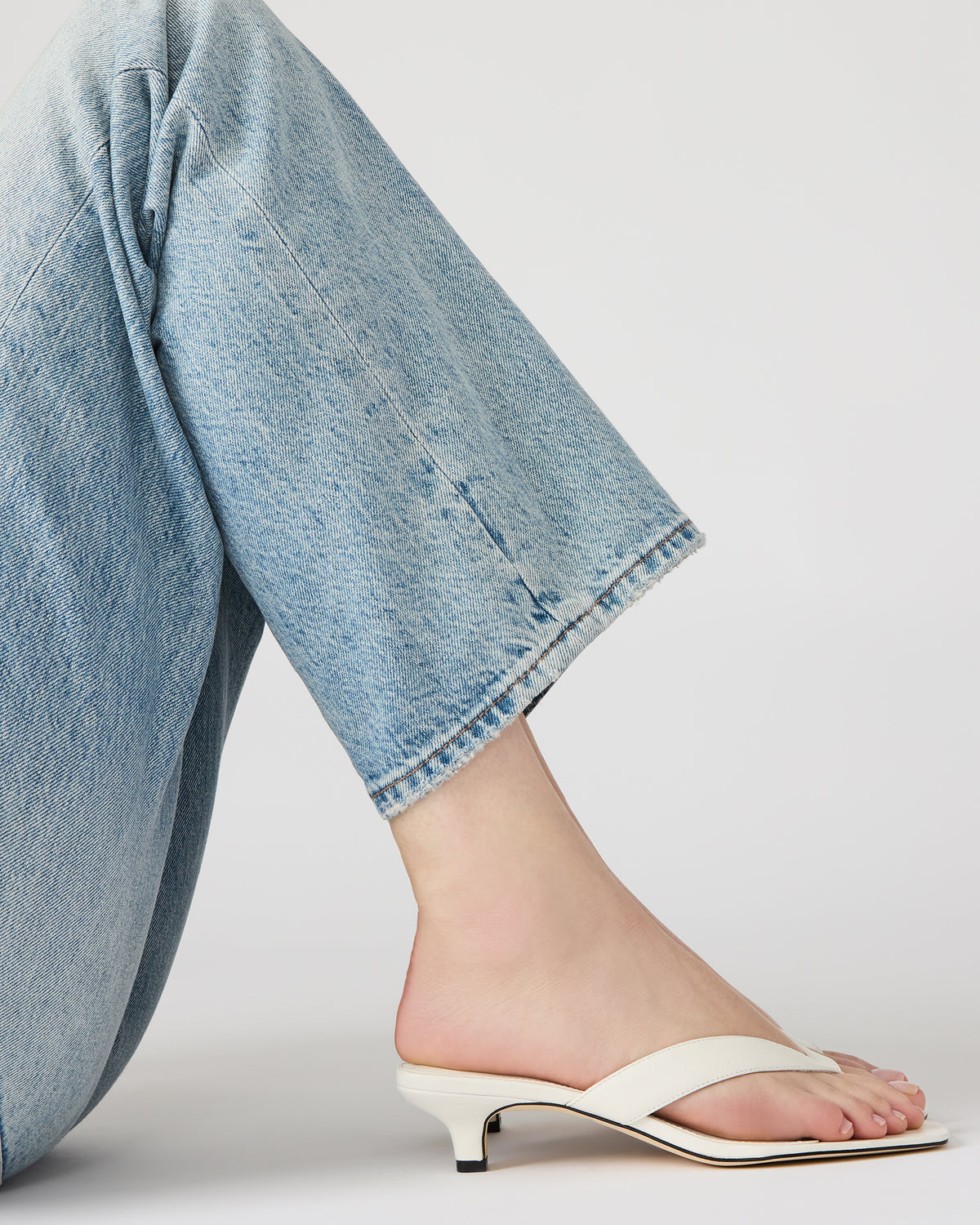 TRACIE White Leather Thong Strap Women's Kitten Heel | Steve Madden
