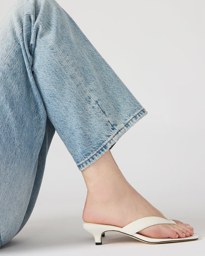 TRACIE White Leather Thong Strap Women's Kitten Heel | Steve Madden
