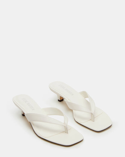 TRACIE White Leather Thong Strap Women's Kitten Heel | Steve Madden