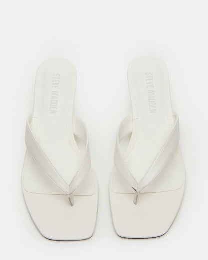 TRACIE White Leather Thong Strap Women's Kitten Heel | Steve Madden