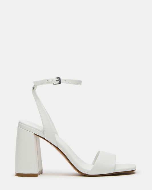 MESSA White Leather Women's Square-Toe Block Heel | Steve Madden
