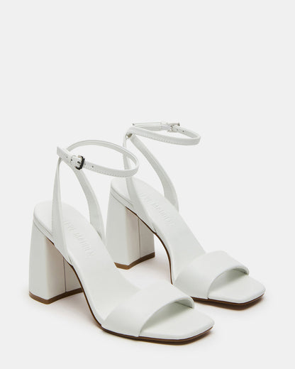 MESSA White Leather Women's Square-Toe Block Heel | Steve Madden