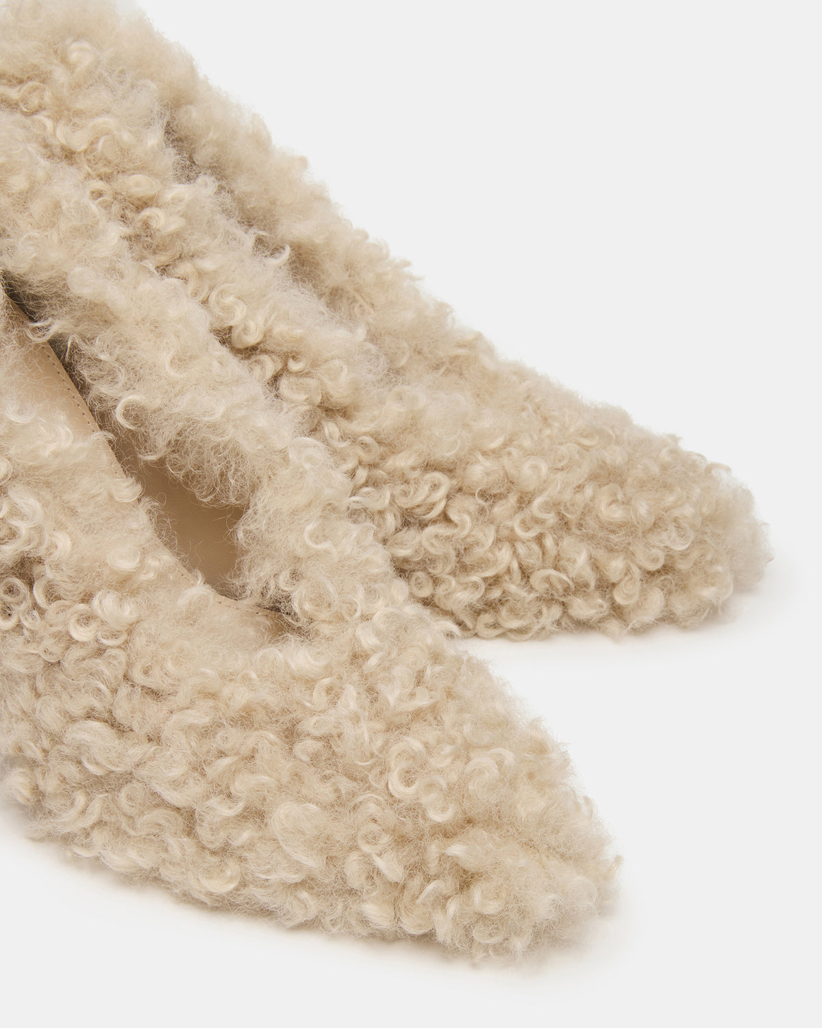 ACHILLES Off-White Pointed-Toe Faux Fur Stiletto Women's Heel | Steve Madden