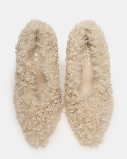 ACHILLES Off-White Pointed-Toe Faux Fur Stiletto Women's Heel | Steve Madden