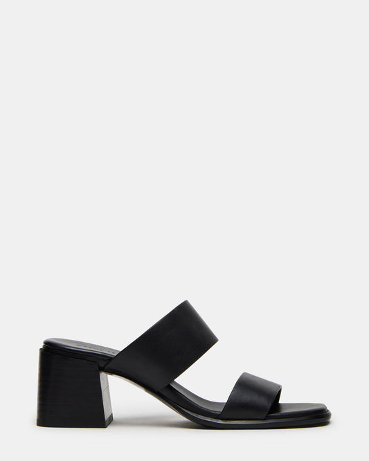 SYCAMORE Black Leather Square-Toe Mule Women's Heel | Steve Madden