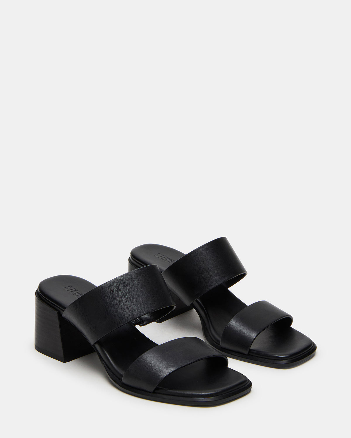SYCAMORE Black Leather Square-Toe Mule Women's Heel | Steve Madden