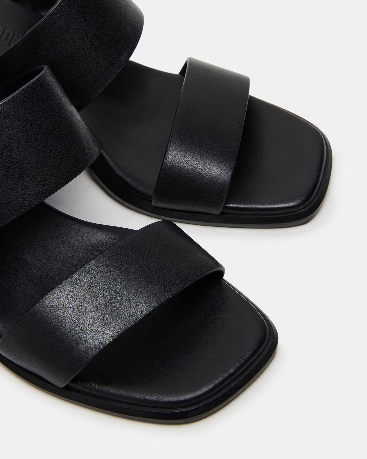 SYCAMORE Black Leather Square-Toe Mule Women's Heel | Steve Madden