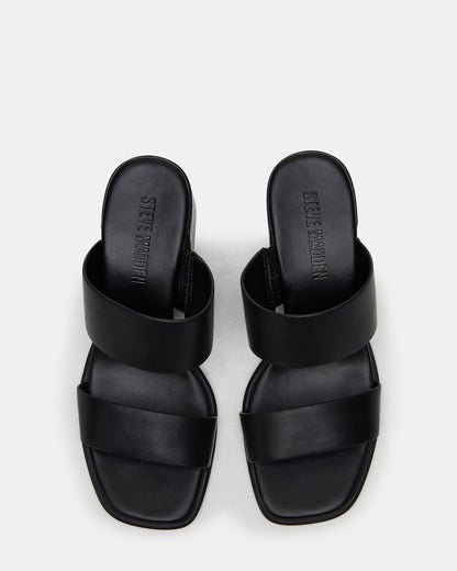 SYCAMORE Black Leather Square-Toe Mule Women's Heel | Steve Madden