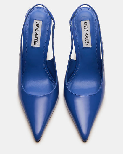 REYES Blue Leather Slingback Stiletto Pointed-Toe Pump Women's Heel | Steve Madden