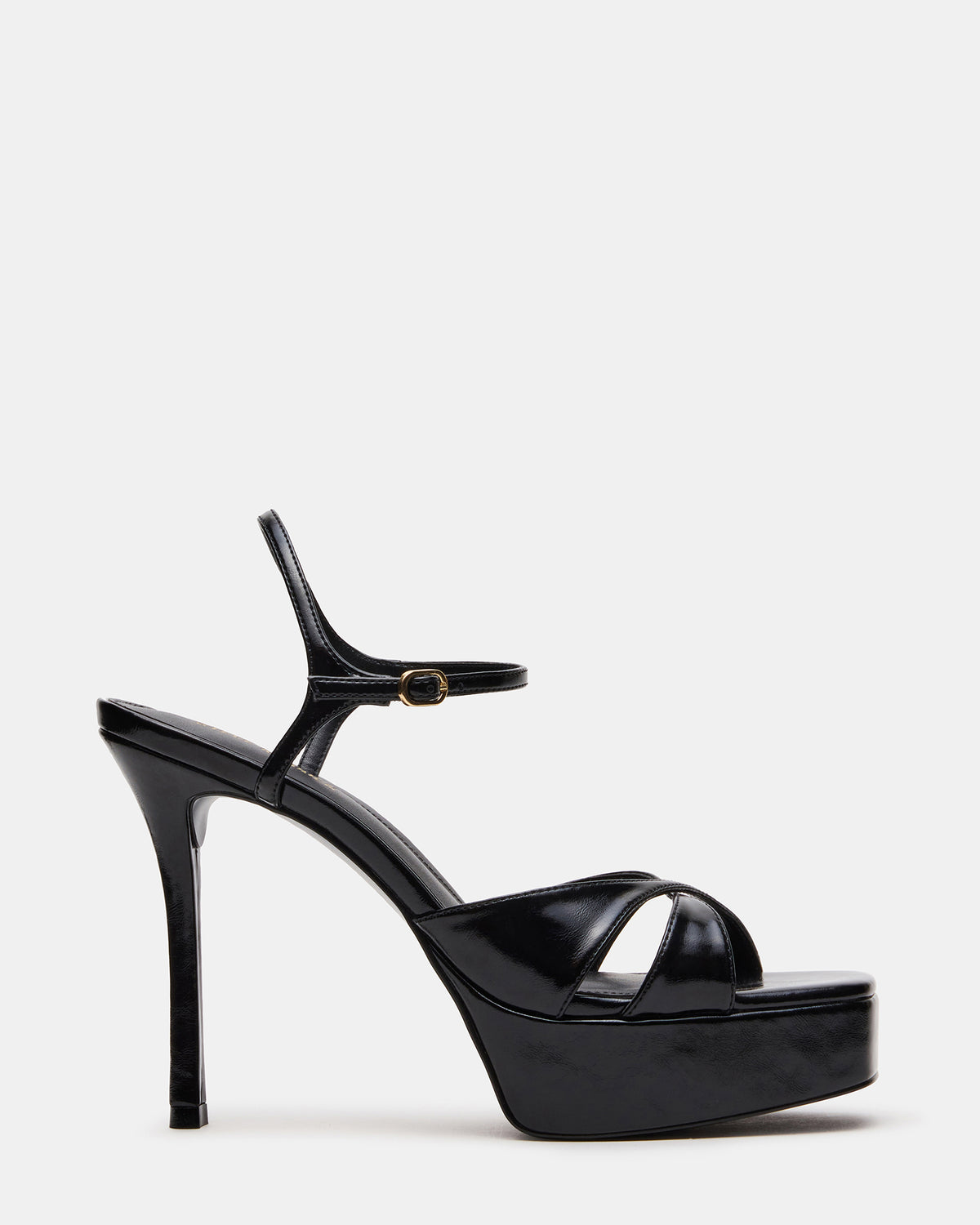 SCARLET Black Square-Toe Strappy Platform Women's Heel | Steve Madden